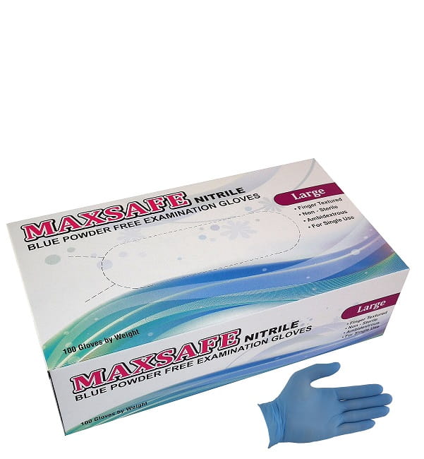Rękawiczki nitrylowe bezpudrowe MAXSAFE niebieskie rozm.L (100 szt.)